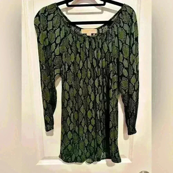 Michael Kors Tops - Michael Kors Snake Print Green Black Blouse size small